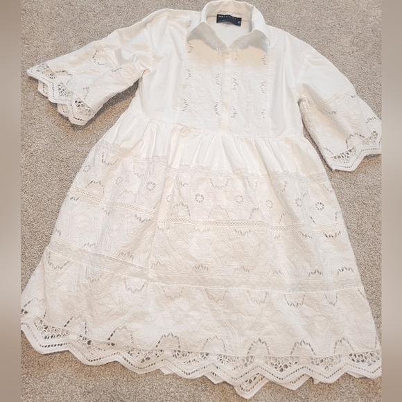 ASOS Edition Mini Shirt Dress With Cutwork In White Size US 0 - Picture 6 of 11